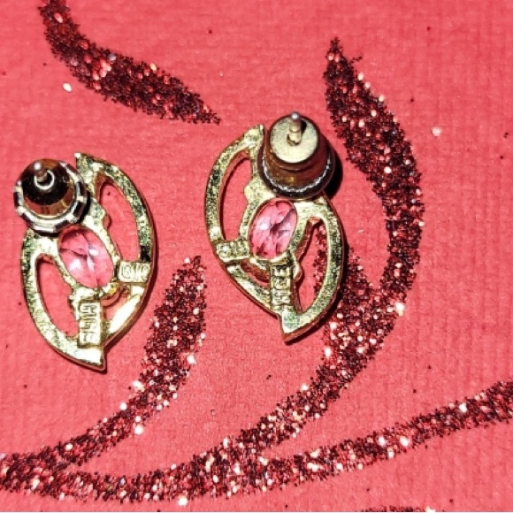 Oval Lilac/Pink Gem & a Round Clear Gemstone Earrings - Picture 3 of 5